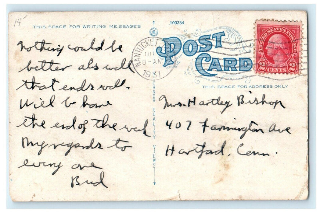 1931 Brant Point and Nantucket Harbor, Nantucket, Massachusetts MA Postcard