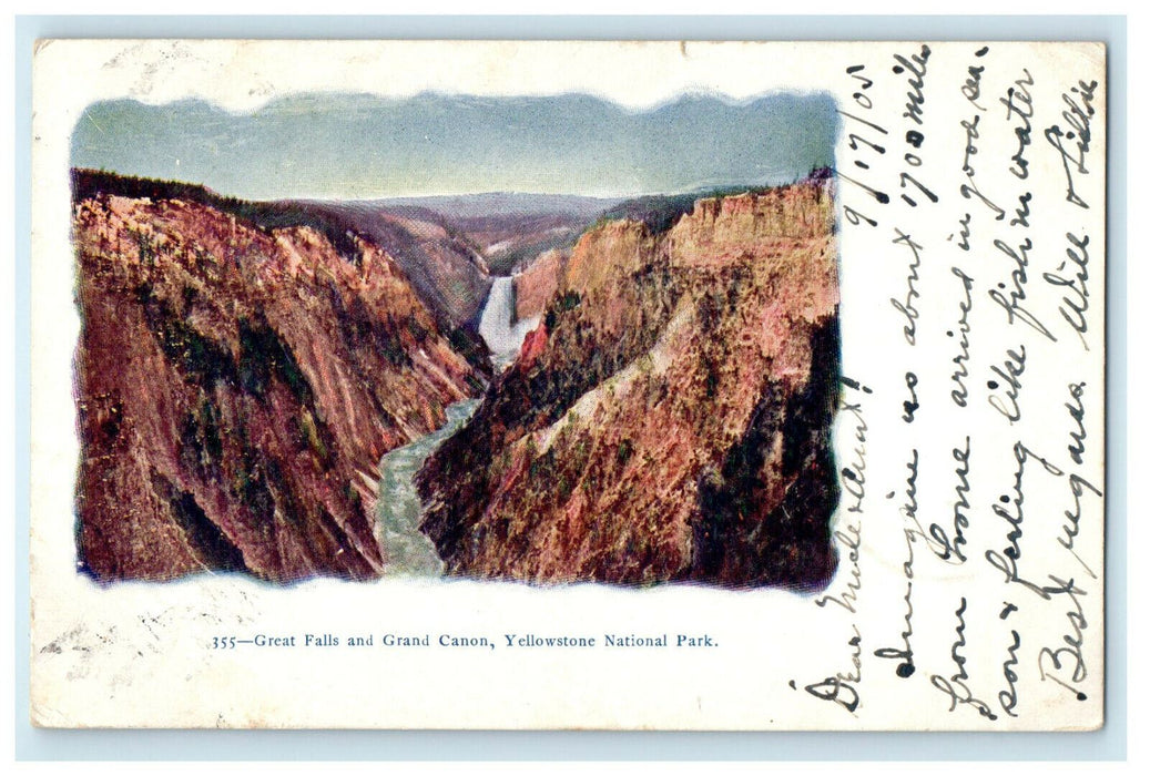 c1905s Grand Canon Yellowstone National Park Posted Embossed Postcard