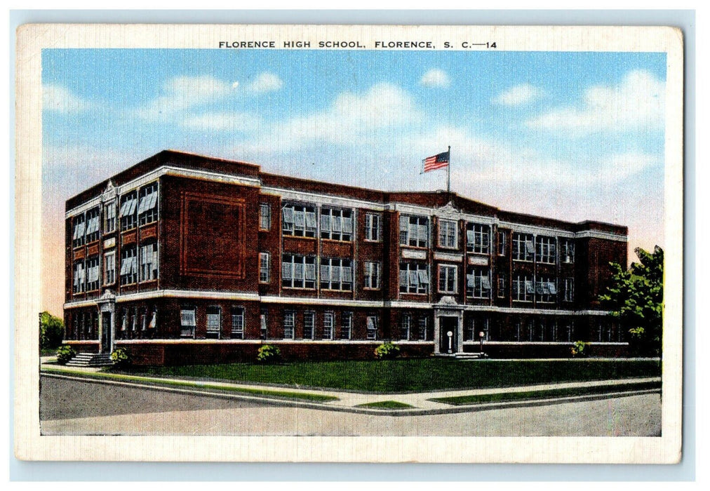 c1940's Florence High School Building Florence South Carolina SC Postcard