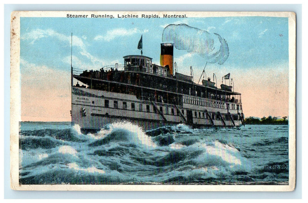 c1920s Steamer Running, Lachine Rapids, Montreal Quebec Canada CA Postcard