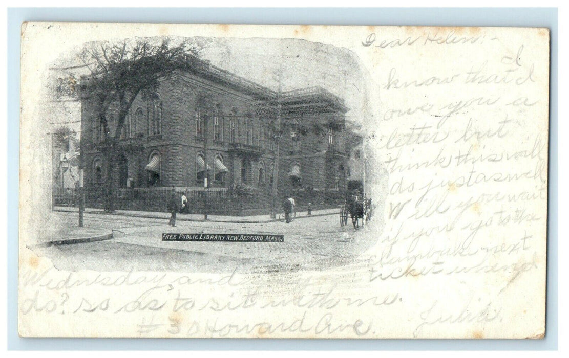 1907 Free Public Library Building New Bedford Massachusetts MA Antique Postcard