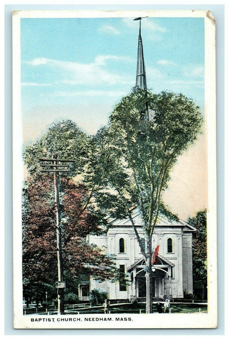1927 Baptist Church, Needham Massachusetts MA Back Bay Station Cancel Postcard