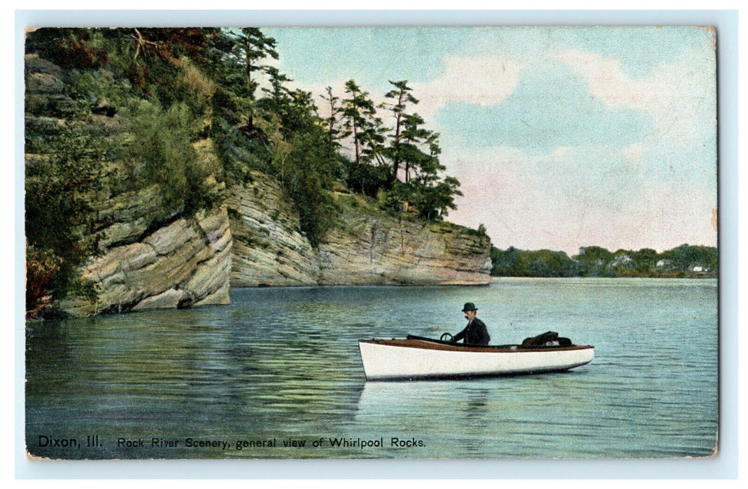 Rock River Scenery Whirlpool Rocks Dixon Illinois 1911 Vintage Antique Postcard