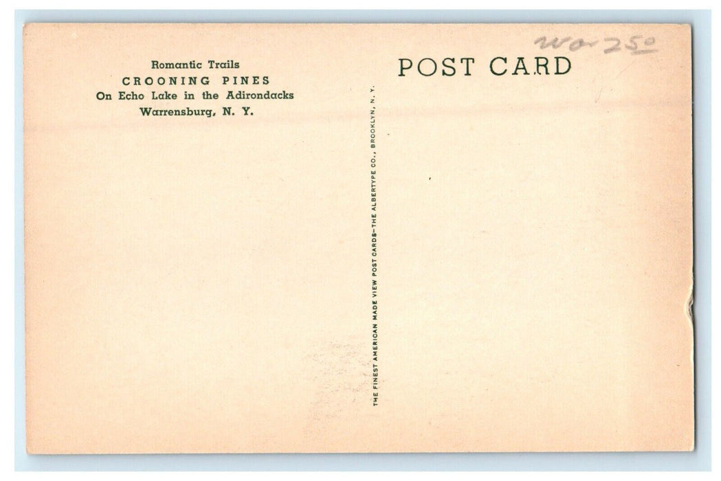 Romantic Trails Crooning Pines Echo Lake Horse Riding Warrensburg NY Postcard