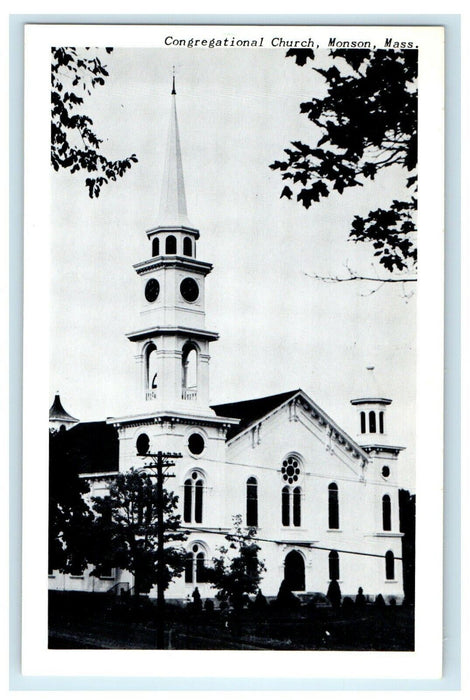 1910 Congregational Church Scene, Monson, Massachusetts MA Antique Postcard
