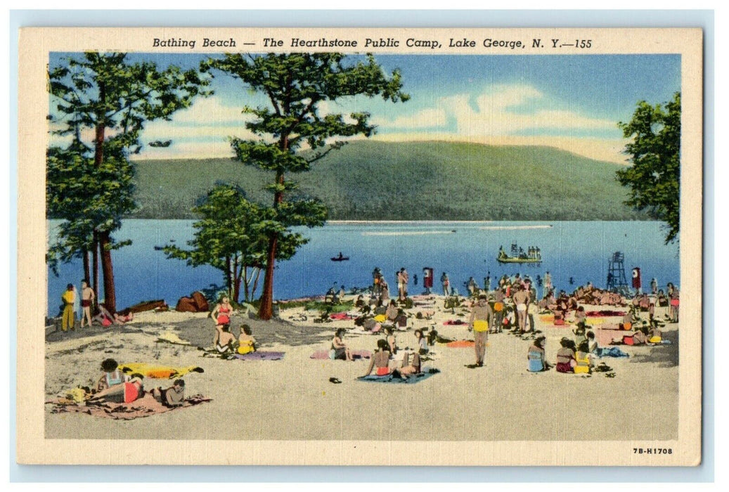 Bathing Beach The Hearthstone Public Camp Lake George New York NY Postcard