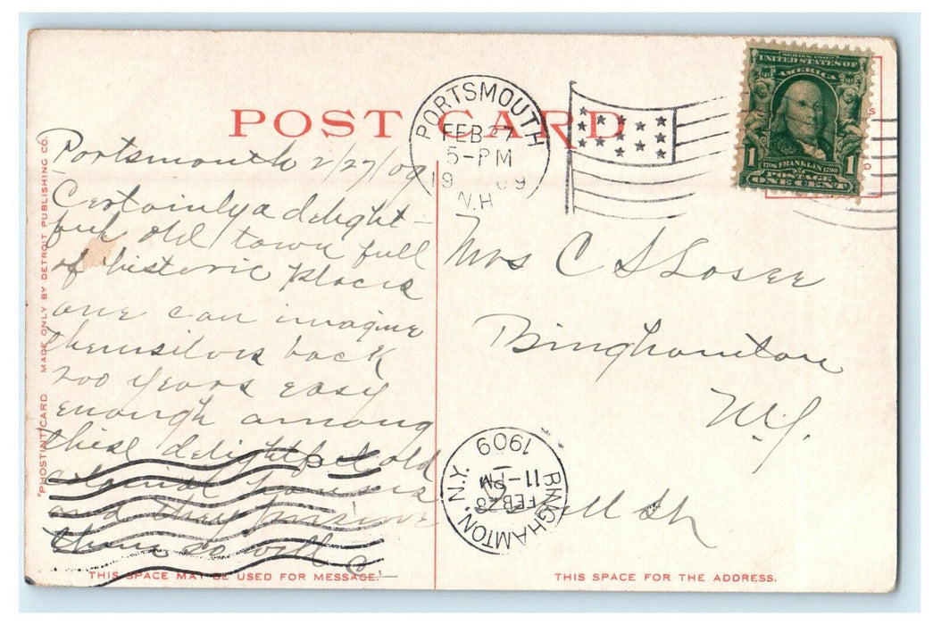 1909 William Pitt Tavern, Portsmouth New Hampshire NH Posted Antique Postcard