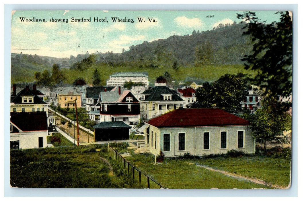 1909 Woodlawn, Showing Stratford Hotel, Wheeling West Virginia WV Postcard