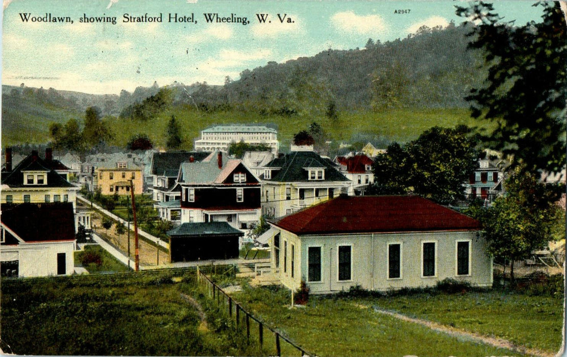 1909 Woodlawn, Showing Stratford Hotel, Wheeling West Virginia WV Postcard