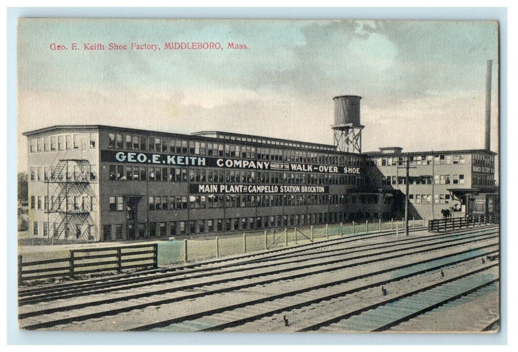 1911 Geo E Kit Shoe Factory, Middleboro, Massachusetts MA Antique Postcard