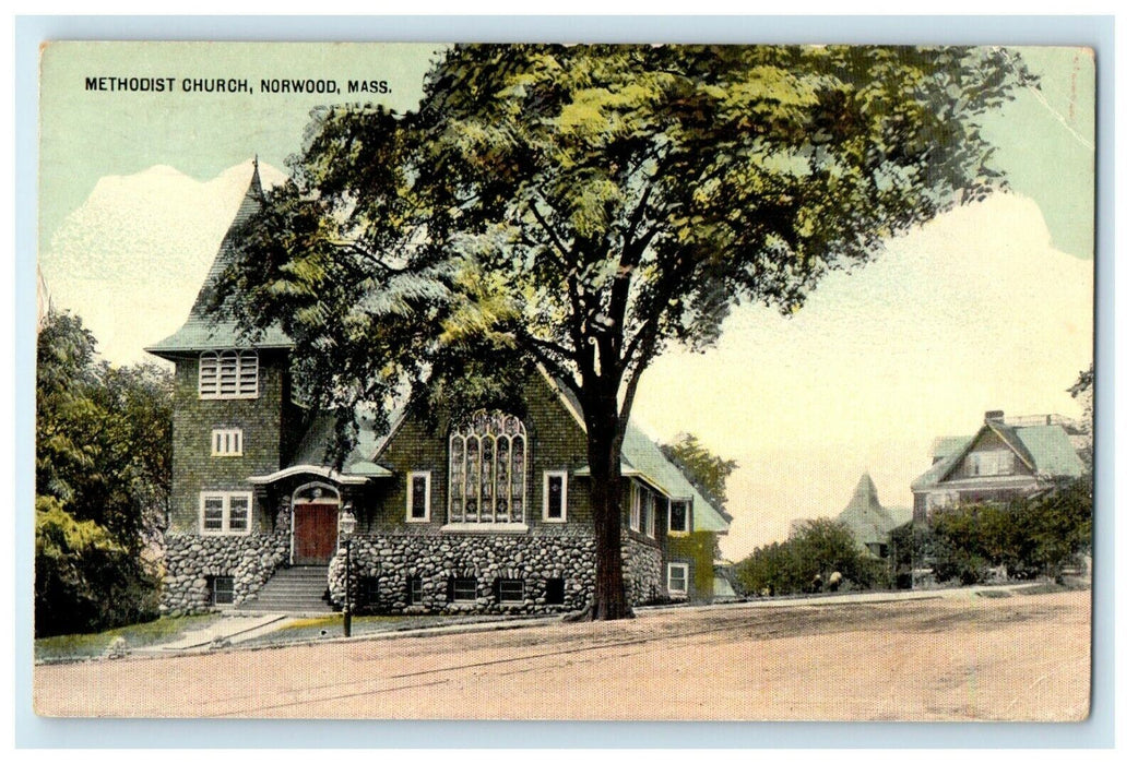 1913 Scene in Methodist Church, Norwood Massachusetts MA Antique Postcard