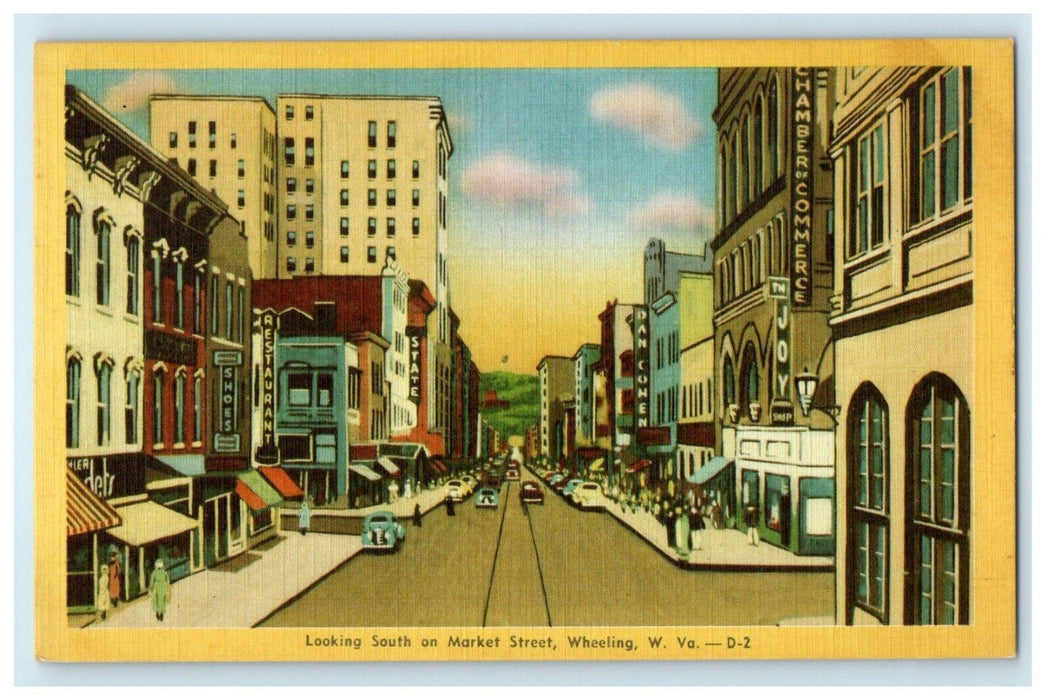 c1940's Looking South On Market Street Wheeling West Virginia WV Postcard