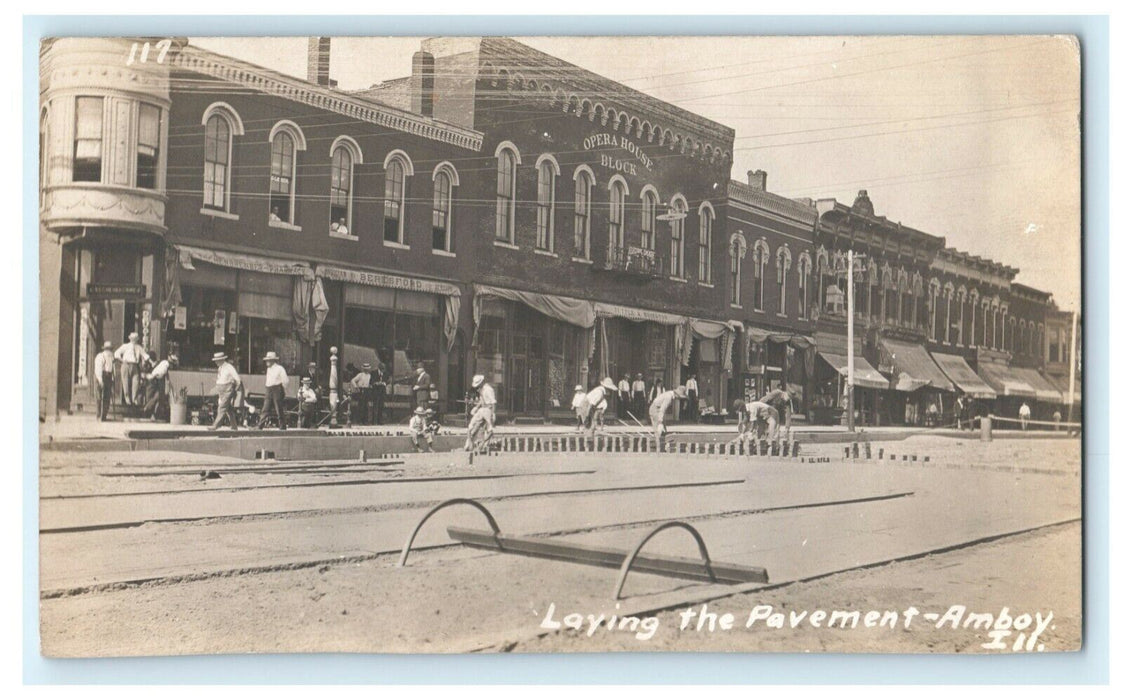 Construction Pavement Workers c1910 Amboy Illinois RPPC Photo Antique Postcard