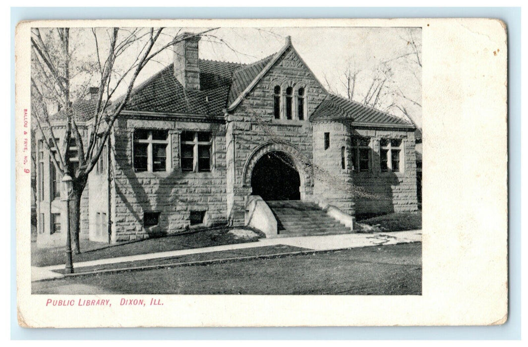 Public Library Dixon Illinois 1908 Ashton Vintage Antique Postcard