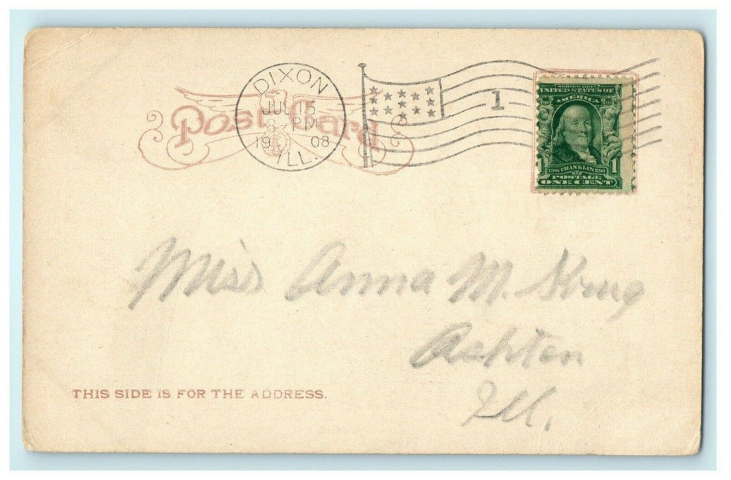 Public Library Dixon Illinois 1908 Ashton Vintage Antique Postcard