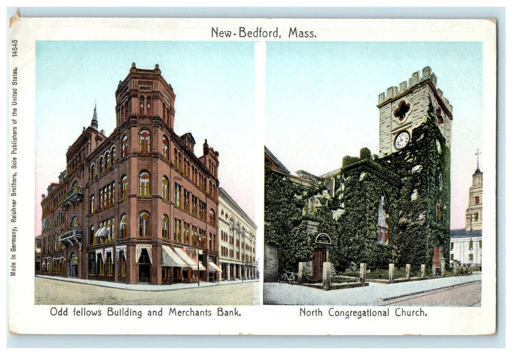 1906 Old Fellows Building, Copper Windows, New Bedford Massachusetts MA Postcard