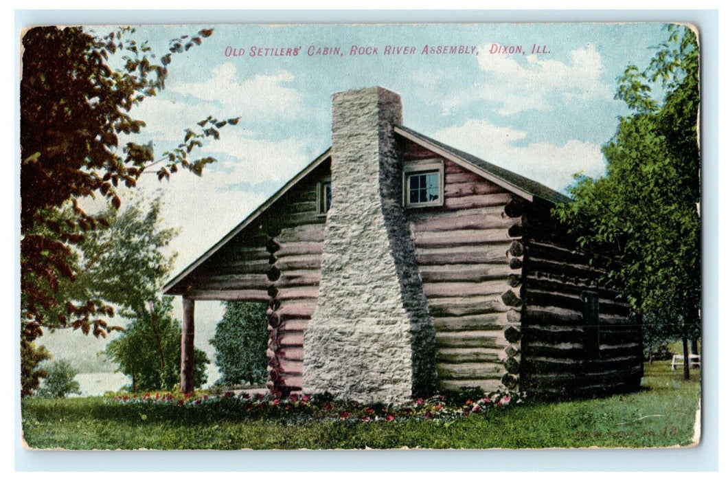 Old Settler's Cabin Rock River c1910 Dixon Illinois Vintage Antique Postcard