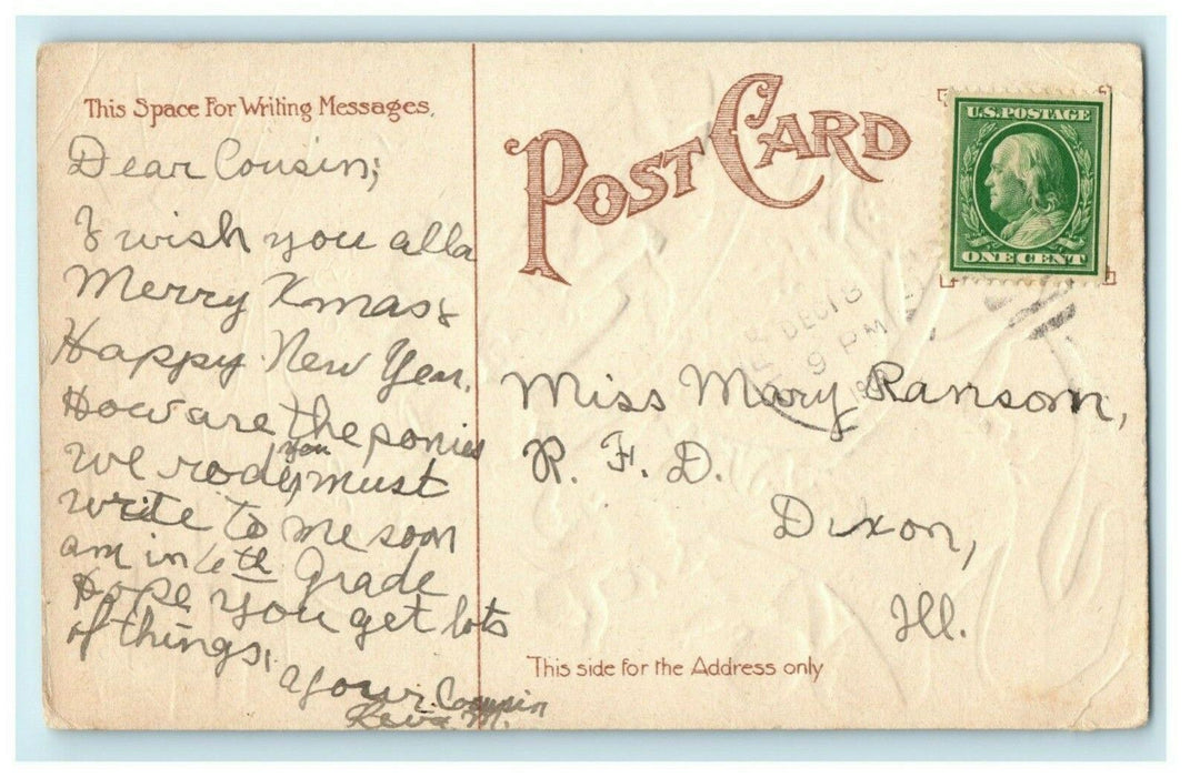 Merry Christmas Angels 1909 Cherubs Bells Gold Silver Vintage Antique Postcard