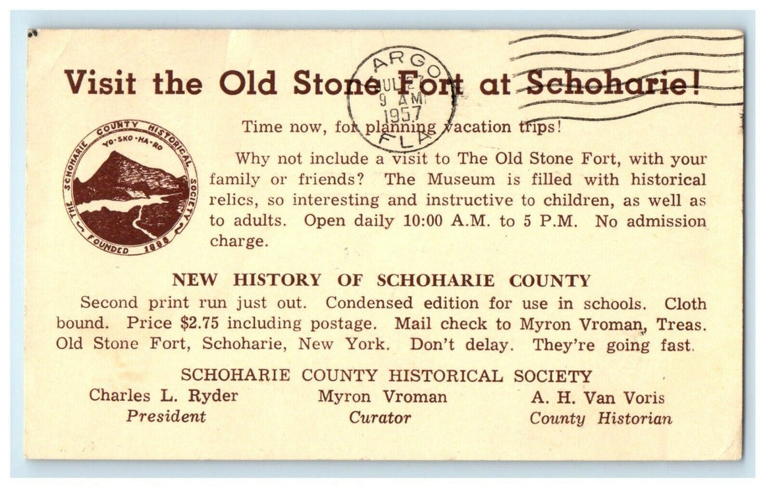 1957 Old Stone Fort At Schoharie County New York NY Advertising Postcard