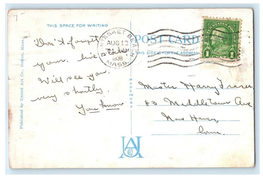1938 Nantasket Beach Hotel Front Massachusetts MA Posted Vintage Postcard
