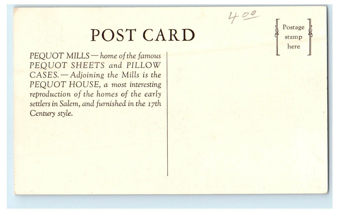 c1920s Pequot Mills, Salem, Massachusetts MA Unposted Postcard