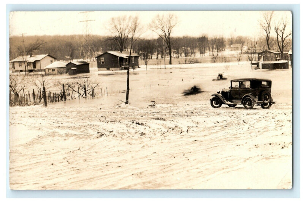 Dixon Illinois Model T Flood Disaster RPPC Photo c1930 Vintage Antique Postcard