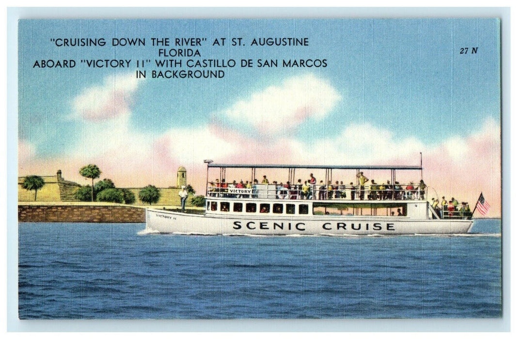 Cruising Down The River Victory II Scenic Cruise Boat St. Augustine FL Postcard