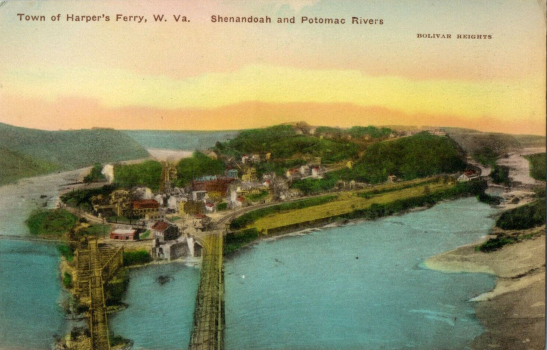 c1920s Hand Colored Shenandoah River Harpers Ferry West Virginia WV Postcard