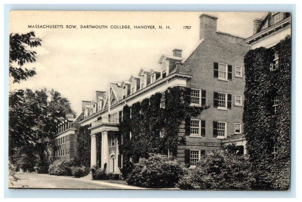 Massachusetts Row Dartmouth College Hanover New Hampshire NH Vintage Postcard