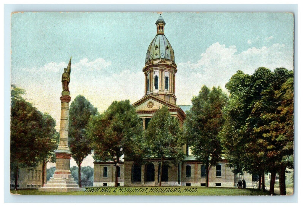 Town Hall And Monument Middleboro Massachusetts MA Unposted Postcard