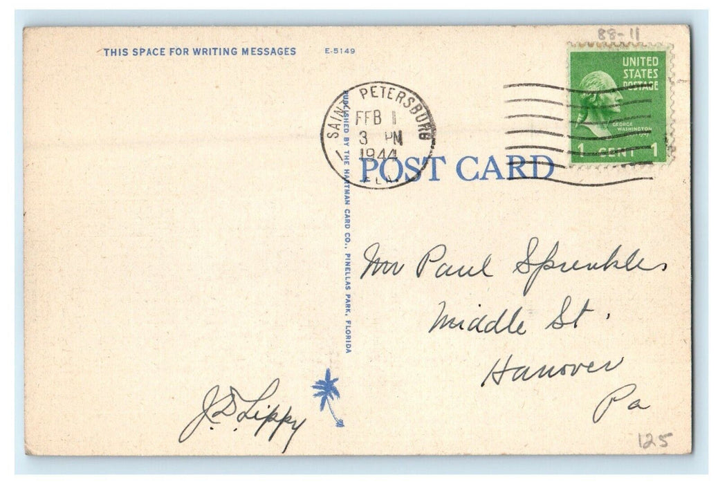 1944 A Busy Day At Open Air Post Office Cars St. Petersburg Florida FL Postcard