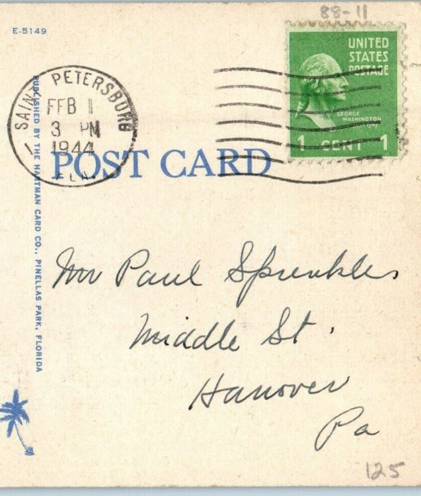 1944 A Busy Day At Open Air Post Office Cars St. Petersburg Florida FL Postcard