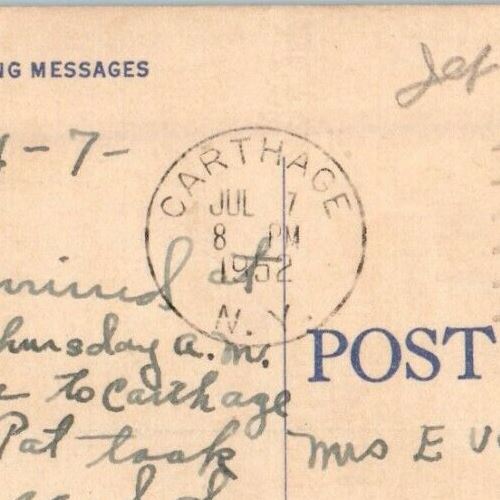 1952 St. James Catholic Church School Glimpse Building Cars Carthage NY Postcard
