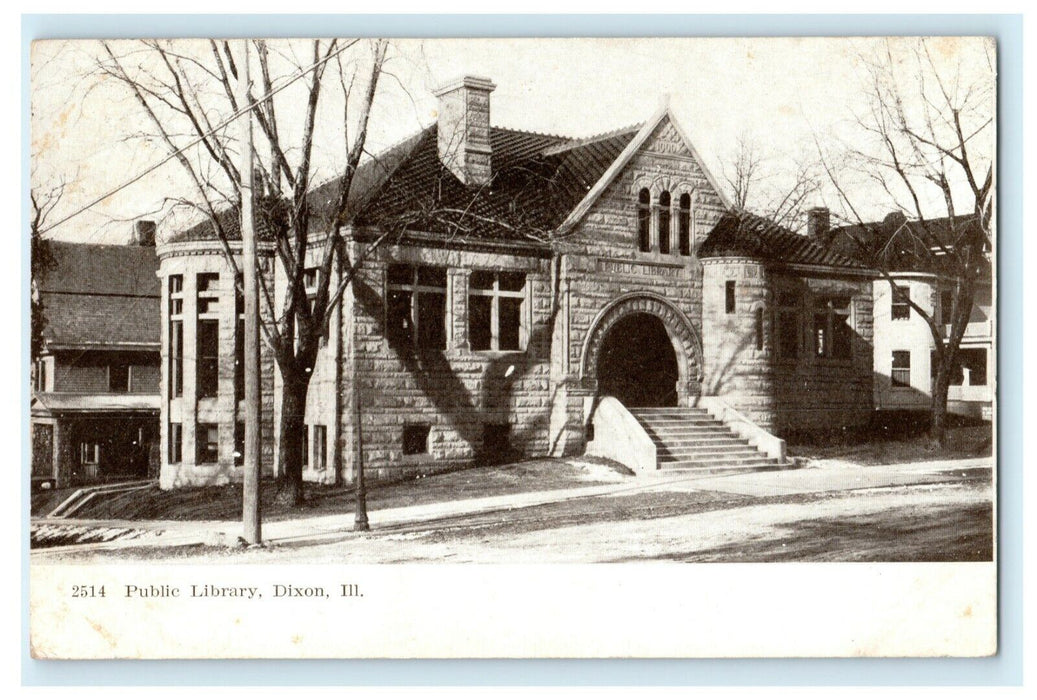 Public Library Dixon Illinois 1907 Minneapolis Pub. Vintage Antique Postcard