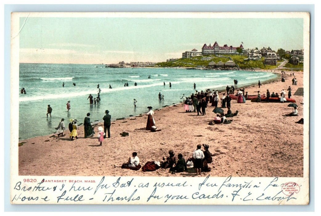 1907 Massachusetts Nantasket Beach Waves Scene View MA Antique Postcard