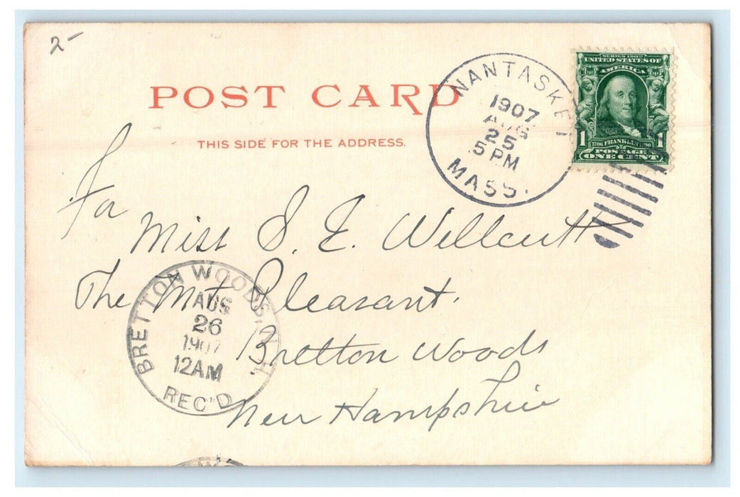 1907 Massachusetts Nantasket Beach Waves Scene View MA Antique Postcard