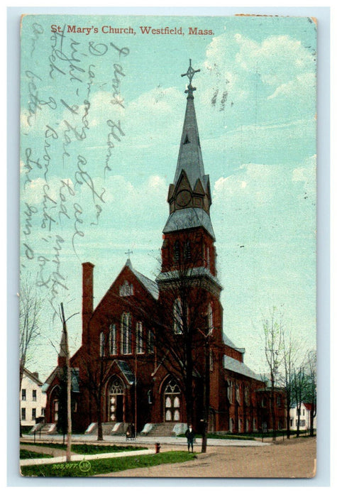 c1910s St Mary's Church, Westfield, Massachusetts MA Posted Antique Postcard