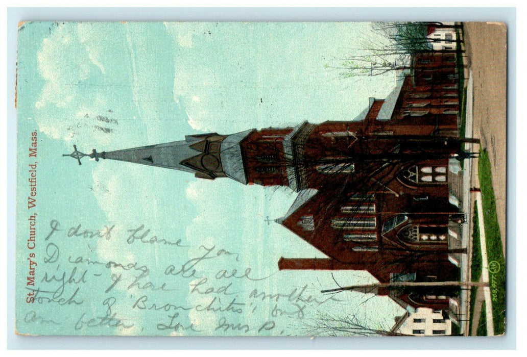 c1910s St Mary's Church, Westfield, Massachusetts MA Posted Antique Postcard