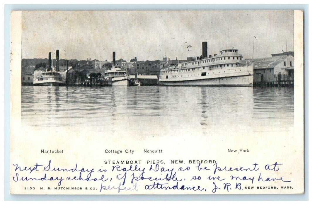 1925 Steamboat Piers, New Bedford Massachusetts MA Souvenir Postcard