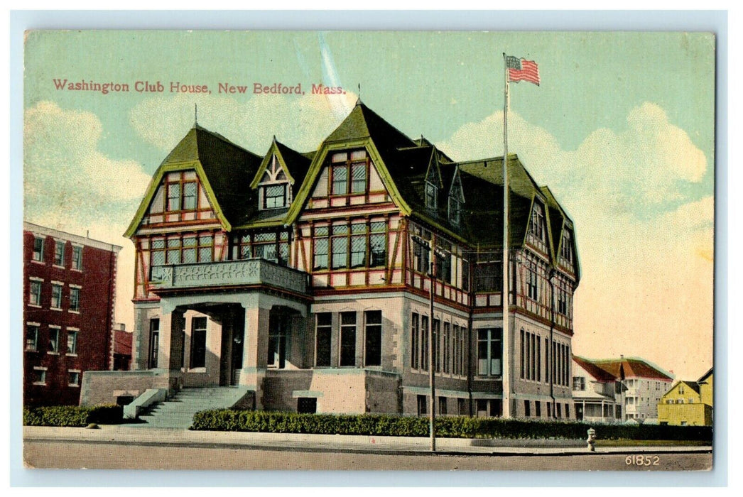 Washington Club House Street Scene New Bedford Massachusetts MA Posted Postcard