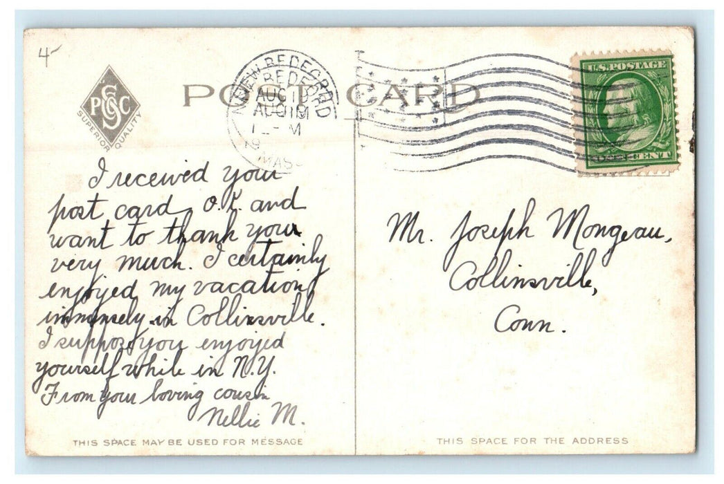 Washington Club House Street Scene New Bedford Massachusetts MA Posted Postcard