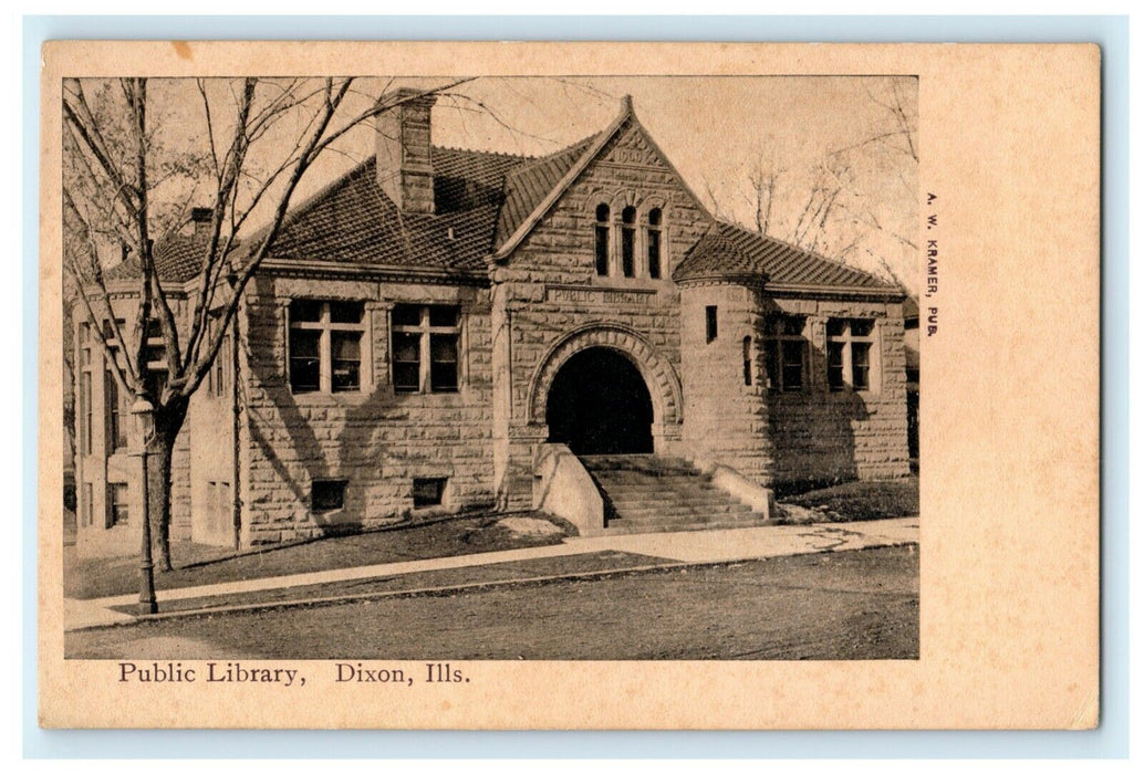Public Library Dixon Illinois c1905 Kramer Publisher Vintage Antique Postcard