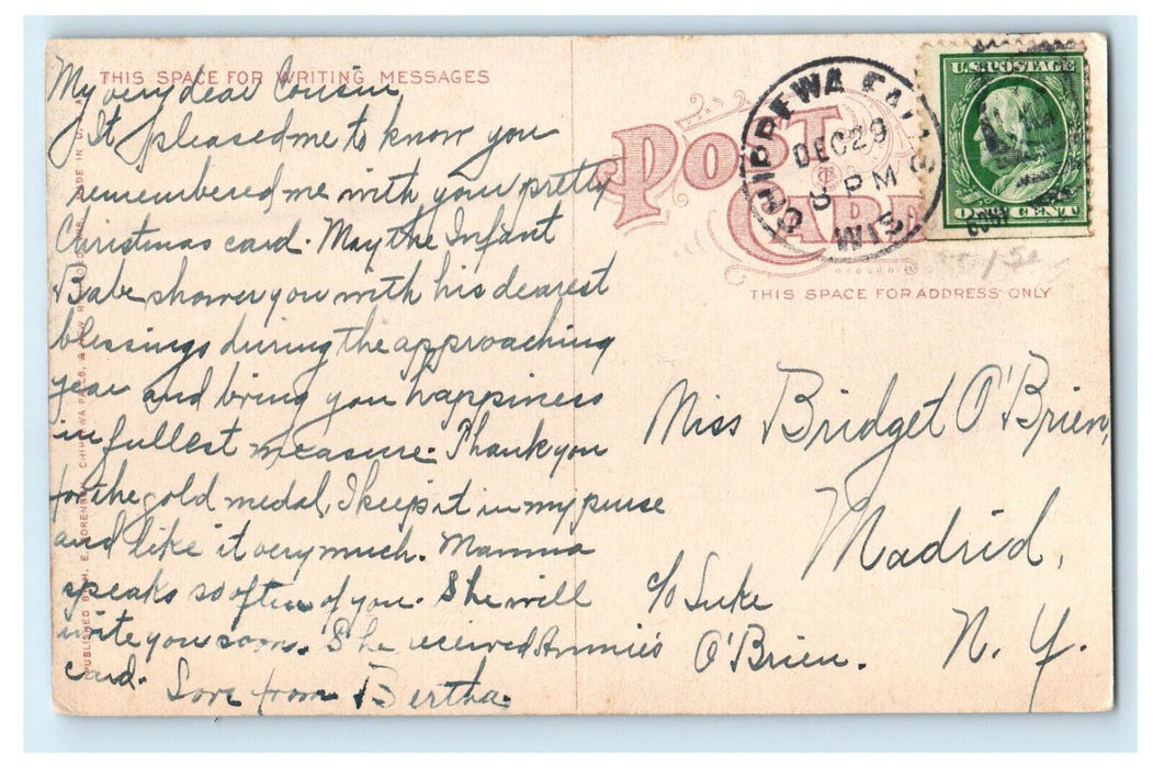 1909 The Road Thro The Pines, Chippewa Falls, Wisconsin WI Posted Postcard