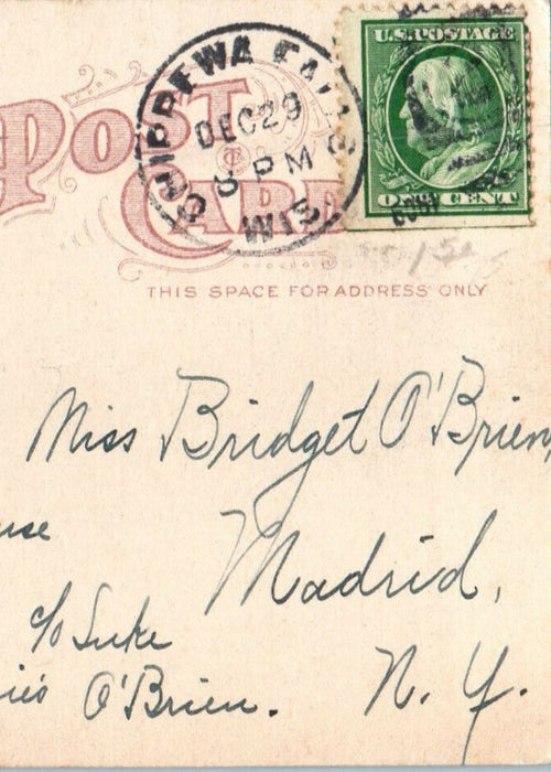 1909 The Road Thro The Pines, Chippewa Falls, Wisconsin WI Posted Postcard