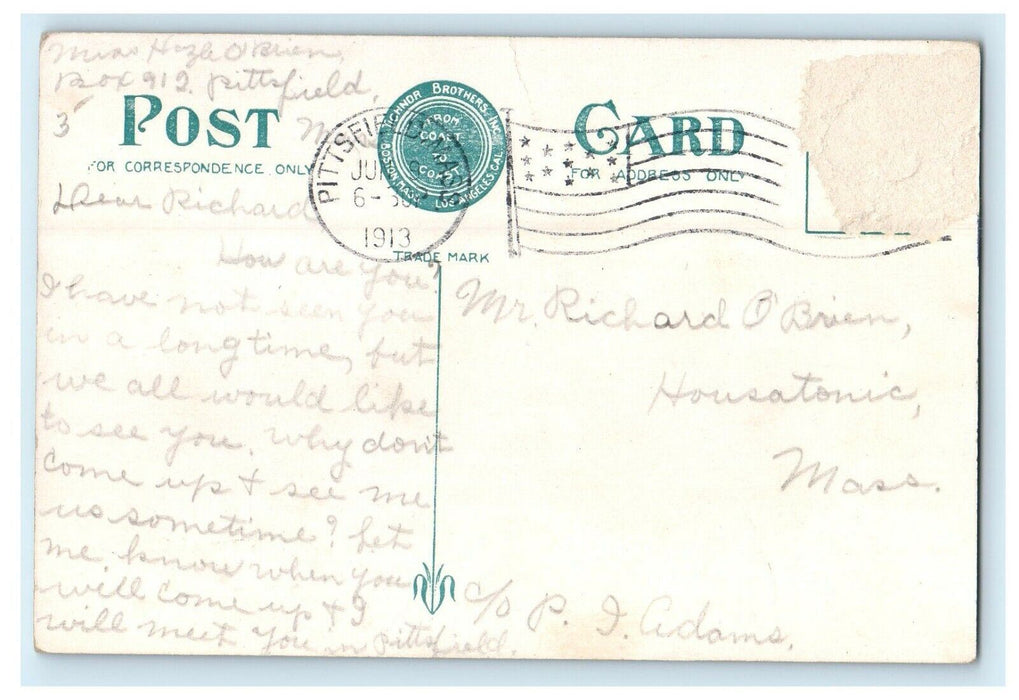 1913 View Of Onota Lake Pittsfield Massachusetts MA Posted Antique Postcard