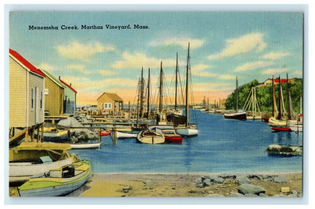 1913 Boats at Menemsha Creek Scene at Massachusetts MA Postcard