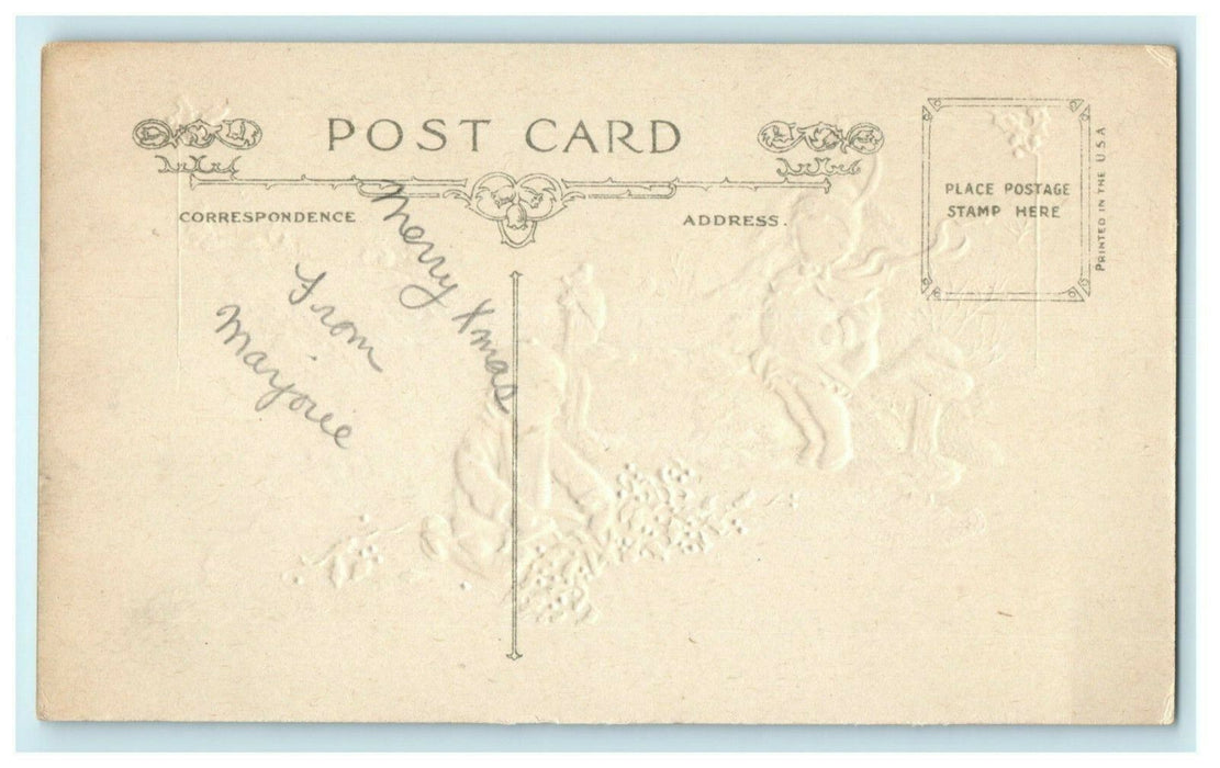 Christmas Bergman Girls 1917 Holly Embossed Vintage Antique Postcard