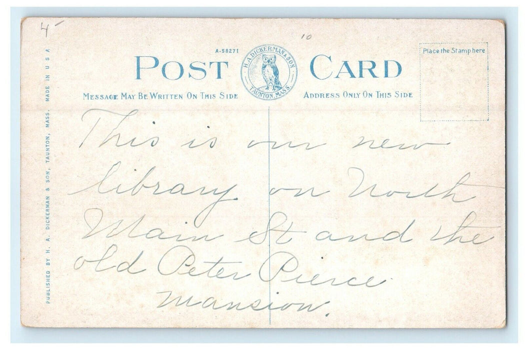 1920 Public Library, Middleboro, Massachusetts MA Antique Postcard