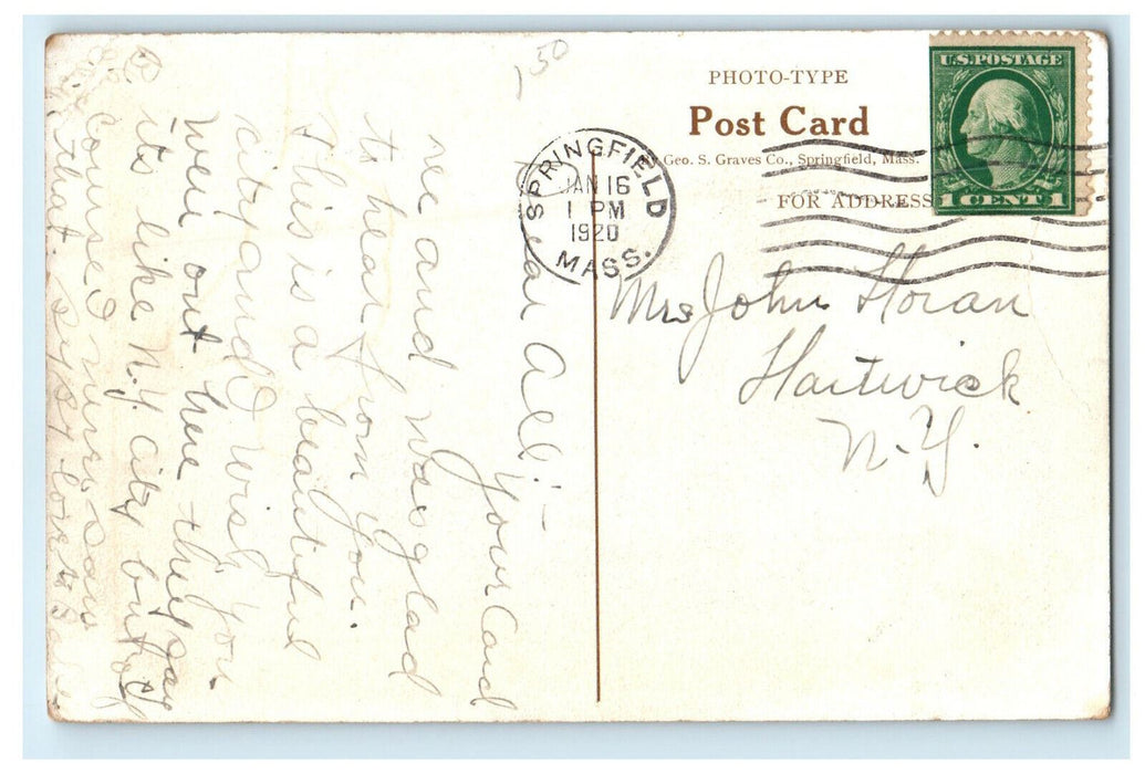 1920 Night Scene, Springfield Municipal Group Massachusetts MA Posted Postcard