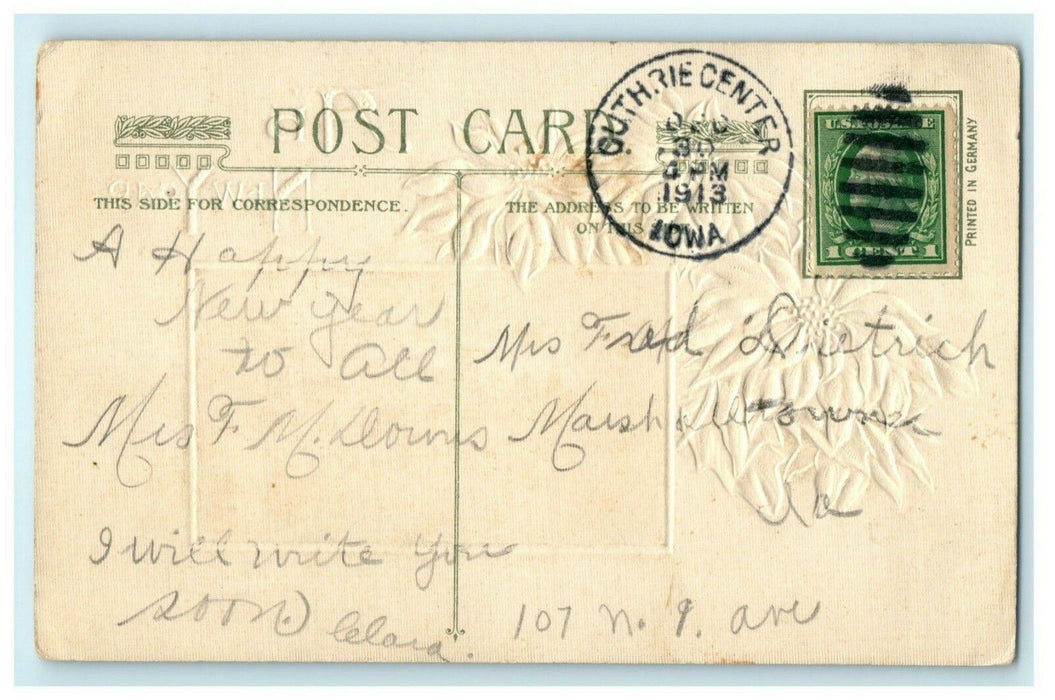 New Year John Winsch 1913 Embossed Guthrie Center Iowa Vintage Antique Postcard